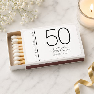 Modern Fifty and Fabulous Name Date 50th Birthday Matchboxes