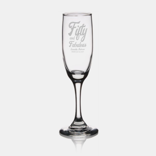 Modern Fifty and Fabulous Pink 50th Birthday Party Champagne Flute (Glassware)