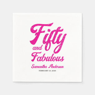 Modern Fifty and Fabulous Pink 50th Birthday Party Napkins