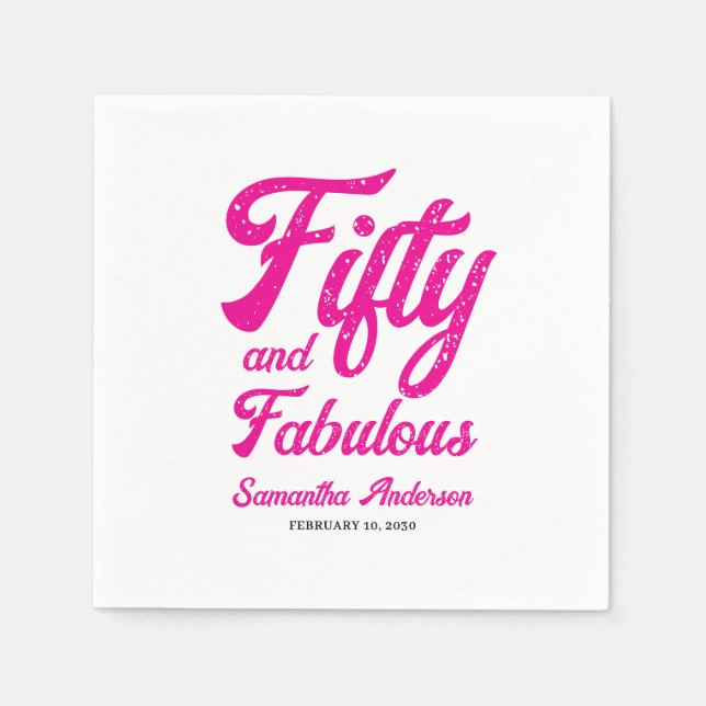 Modern Fifty and Fabulous Pink 50th Birthday Party Napkins (Front)