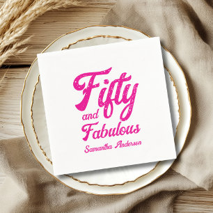 Modern Fifty and Fabulous Pink 50th Birthday Party Napkins