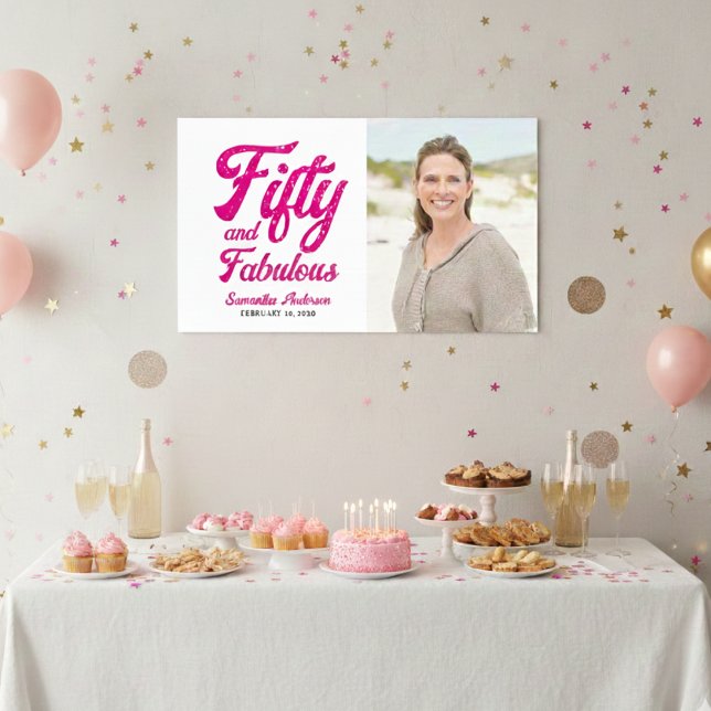 Modern Fifty and Fabulous Pink 50th Birthday Party Poster (Creator Uploaded)