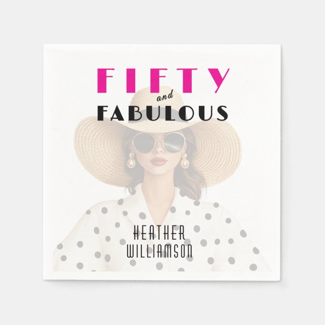 Modern Fifty and Fabulous Pink Black Napkins (Front)