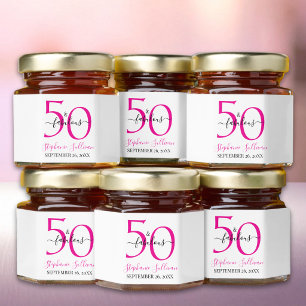 Modern Fifty and Fabulous Pink Name 50th Birthday Honey Jar Favors