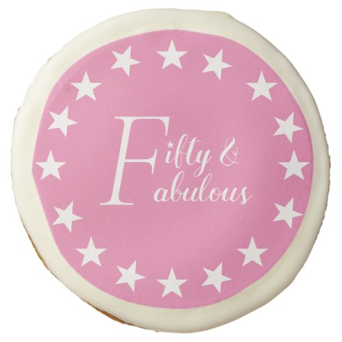 Modern Fifty and Fabulous Pink Star Birthday Sugar Cookie