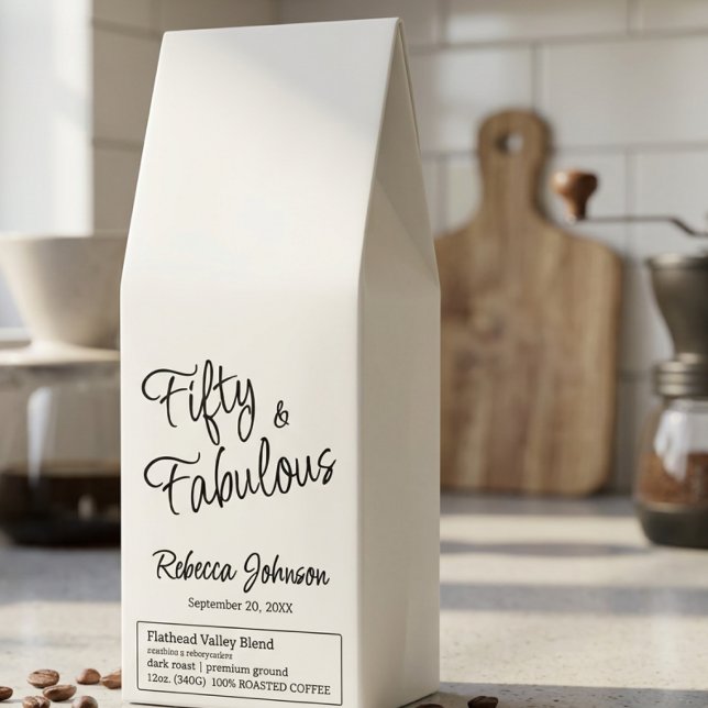 Modern Fifty and Fabulous Script 50th Birthday  Roasted Coffee (Creator Uploaded)