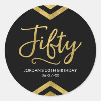 Modern Fifty Birthday Faux Gold Chevron Geometric Classic Round Sticker