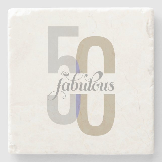 Modern Fifty & Fabulous 50th Birthday Elegant Stone Coaster (Front)