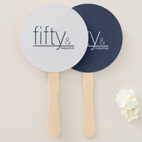 Modern fifty  FABULOUS Birthday Navy Reversible Hand Fan