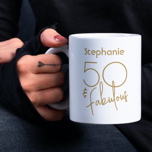 Modern Fifty  Fabulous Gold Script 5oth Birthday Coffee Mug