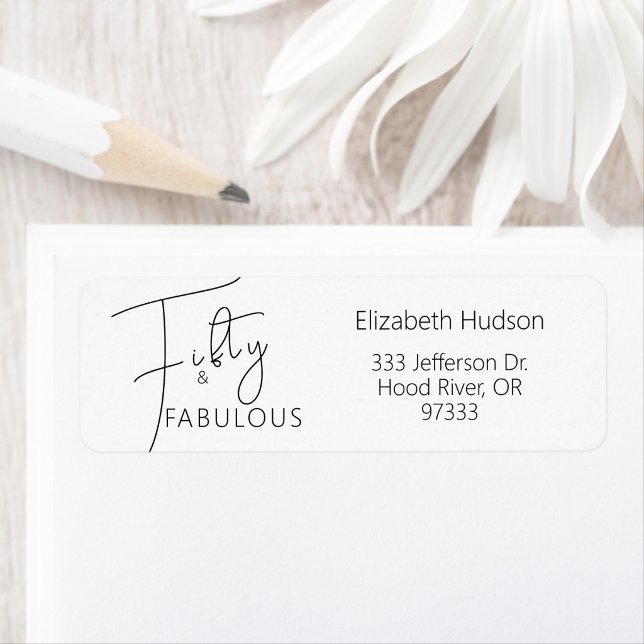 Modern Fifty & Fabulous Script 50th Birthday Party Label (Creator Uploaded)
