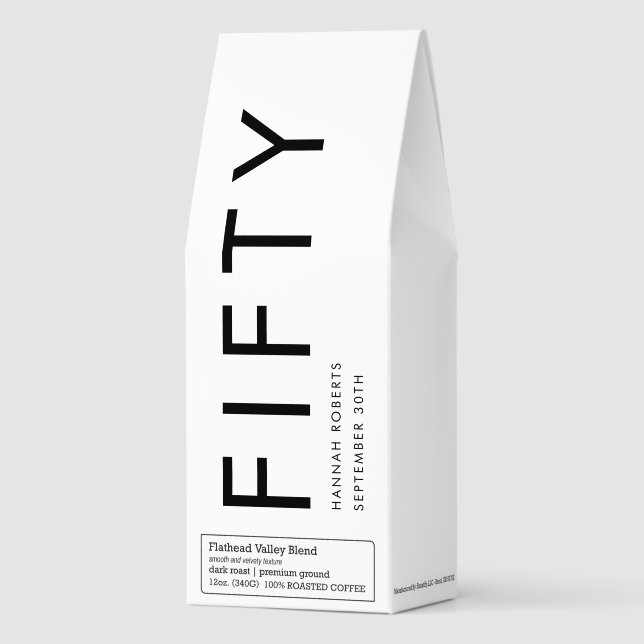 Modern Fifty Name Date Bold 50th Birthday Party Roasted Coffee (Front)