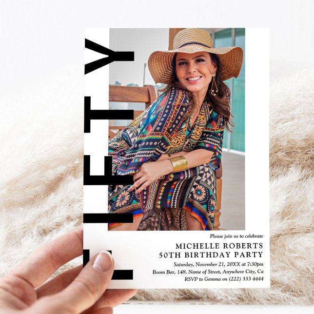 Modern FIFTY Photo 50th Birthday Party Invitation (Creator Uploaded)