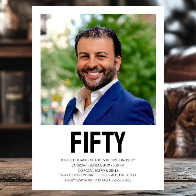 Modern FIFTY Photo 50th Birthday Party Invitation (Creator Uploaded)