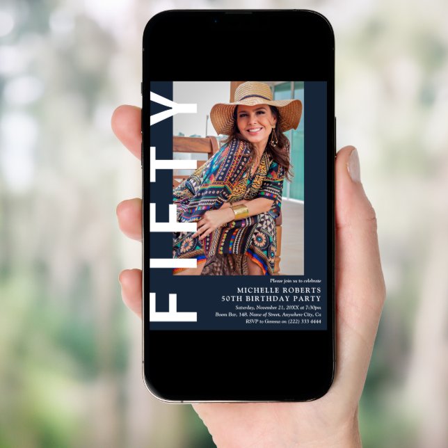 Modern FIFTY Photo 50th Birthday Party Invitation (Front Digital)