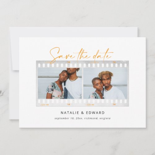 Modern film frame wedding photo save the date announcement