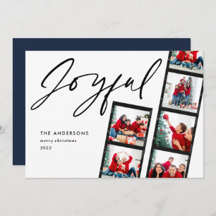 Modern film strip 5 Photo Joyful Christmas blue Holiday Card