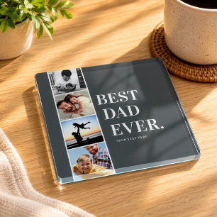 Modern Filmstrip Best Dad Ever Photo Collage Glass Coaster