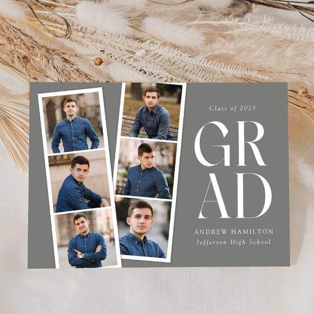 Modern Filmstrip Gray 6 Photo Graduation Announcement (Creator Uploaded)