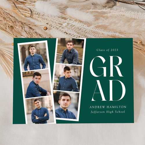 Modern Filmstrip Green 6 Photo Graduation Announcement