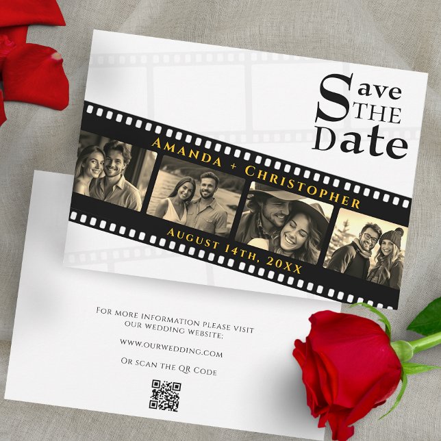 Modern Filmstrip QR Code Photo Wedding Save The Date (Modern Filmstrip QR Code Photo Wedding Save The Date)