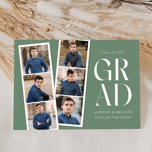 Modern Filmstrip Sage Green 6 Photo Graduation Announcement