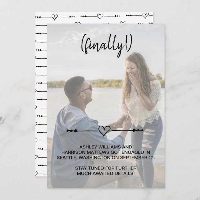 Modern Finally Heart Cute Engagement Save The Date (Front/Back)