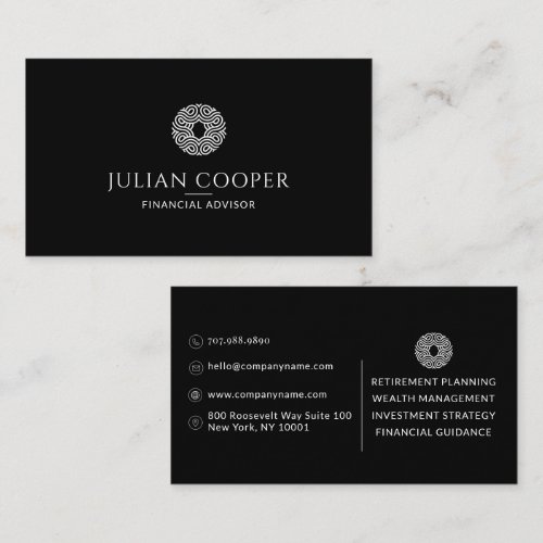 Modern Financial Advisor Black Business Card