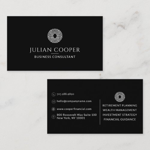 Modern Financial Advisor Black Business Card