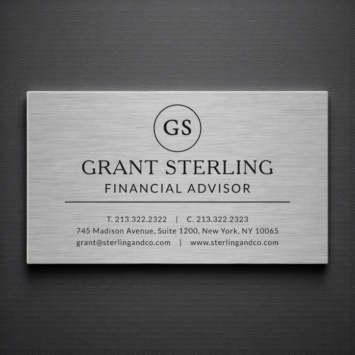 Modern Financial Advisor Metallic Luxury Monogram Business Card