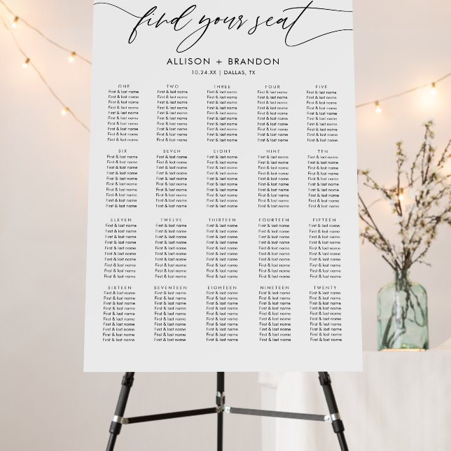 Modern Find Your Seat 20 Tables Seating Chart Foam Board (In Situ (Stand))