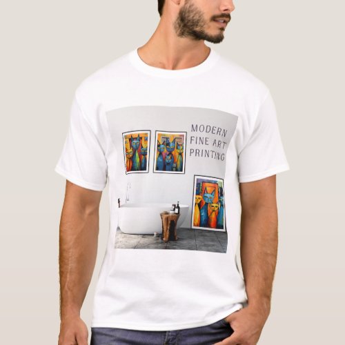 Modern Fine Art Cat Printing T_Shirt