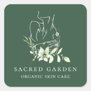 Modern Fine Art Feminine Floral Sketch Logo Square Sticker