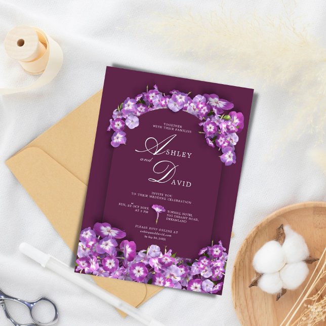 Modern FinnRustic Purple Lilac Arch Floral Wedding Invitation (Creator Uploaded)