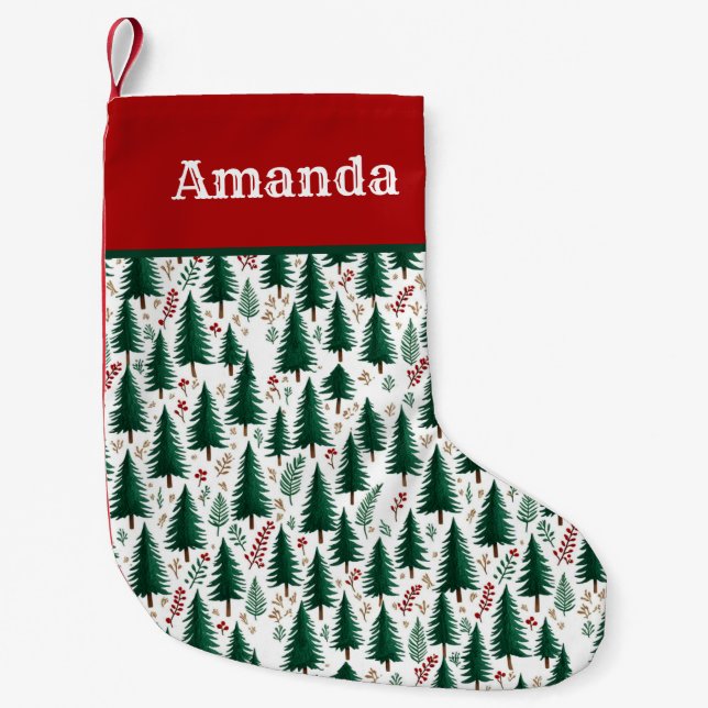 Modern Fir Forest Trees Pattern Custom Christmas Small Christmas Stocking (Front)