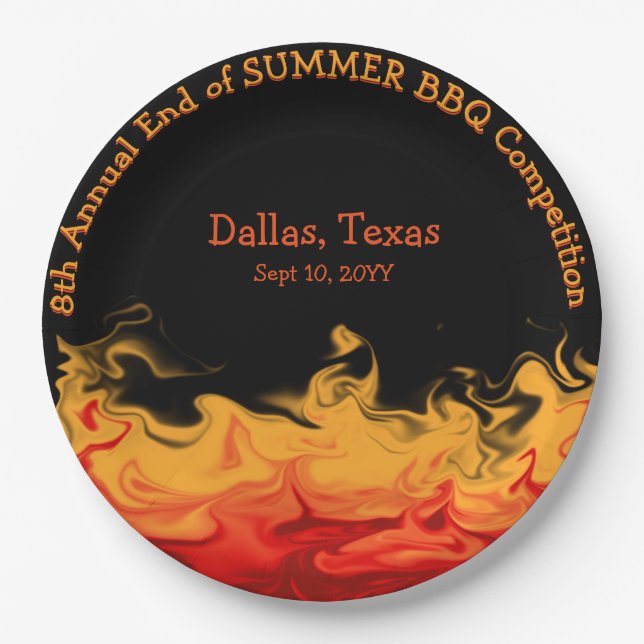 Modern Fire Flames BBQ Cook Off Competition Paper Plates (Front)