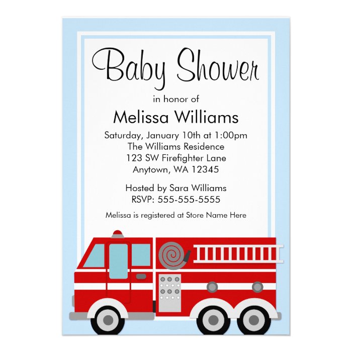 Modern Fire Truck Boy Baby Shower Personalized Invite