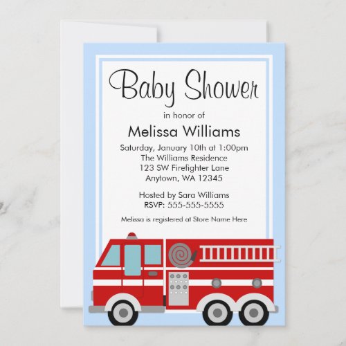 Modern Fire Truck Boy Baby Shower Invitation