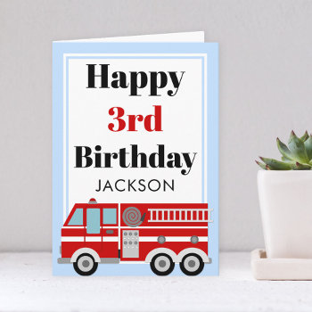 Modern Fire Truck Boy Birthday Card by printcreekstudio at Zazzle