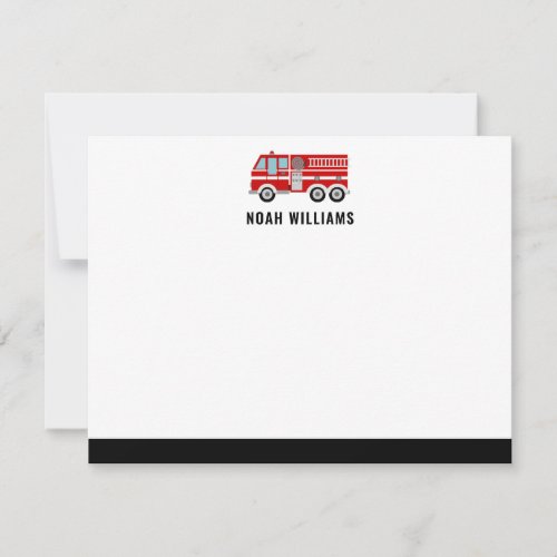 Modern Fire Truck Kids Personalized Flat Note Card