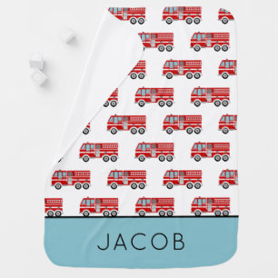 Modern Fire Truck Pattern Personalized Boy Baby Blanket