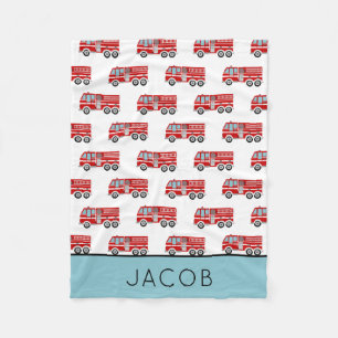Modern Fire Truck Pattern Personalized Boy Fleece Blanket