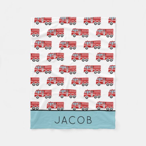 Modern Fire Truck Pattern Personalized Boy Fleece Blanket