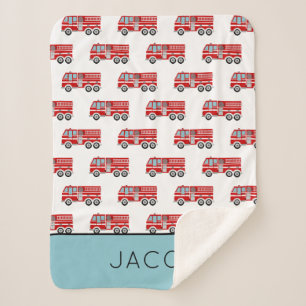 Modern Fire Truck Pattern Personalized Boy Sherpa Blanket