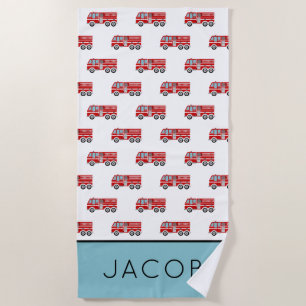 Modern Fire Truck Pattern Personalized Kids Beach Towel