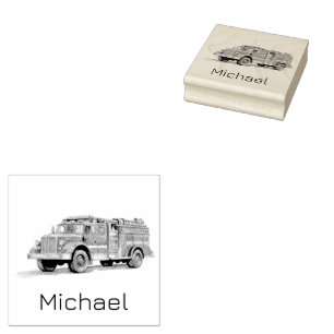 Modern Fire Truck Personalized Name Rubber Stamp