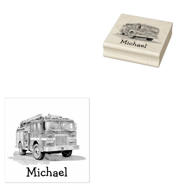 Modern Fire Truck Personalized Name  Rubber Stamp (Stamped)