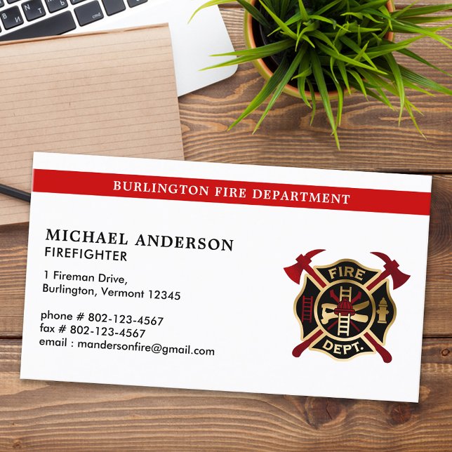 Modern Firefighter Custom Fire Department Logo  Business Card (Creator Uploaded)