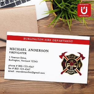 Modern Firefighter Custom Fire Department Logo Business Card Magnet