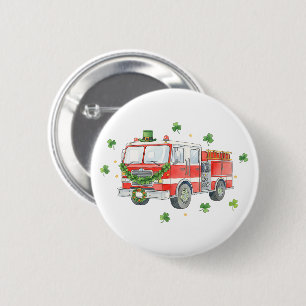Modern Firefighter St. Patrick's Day Fire Truck Button